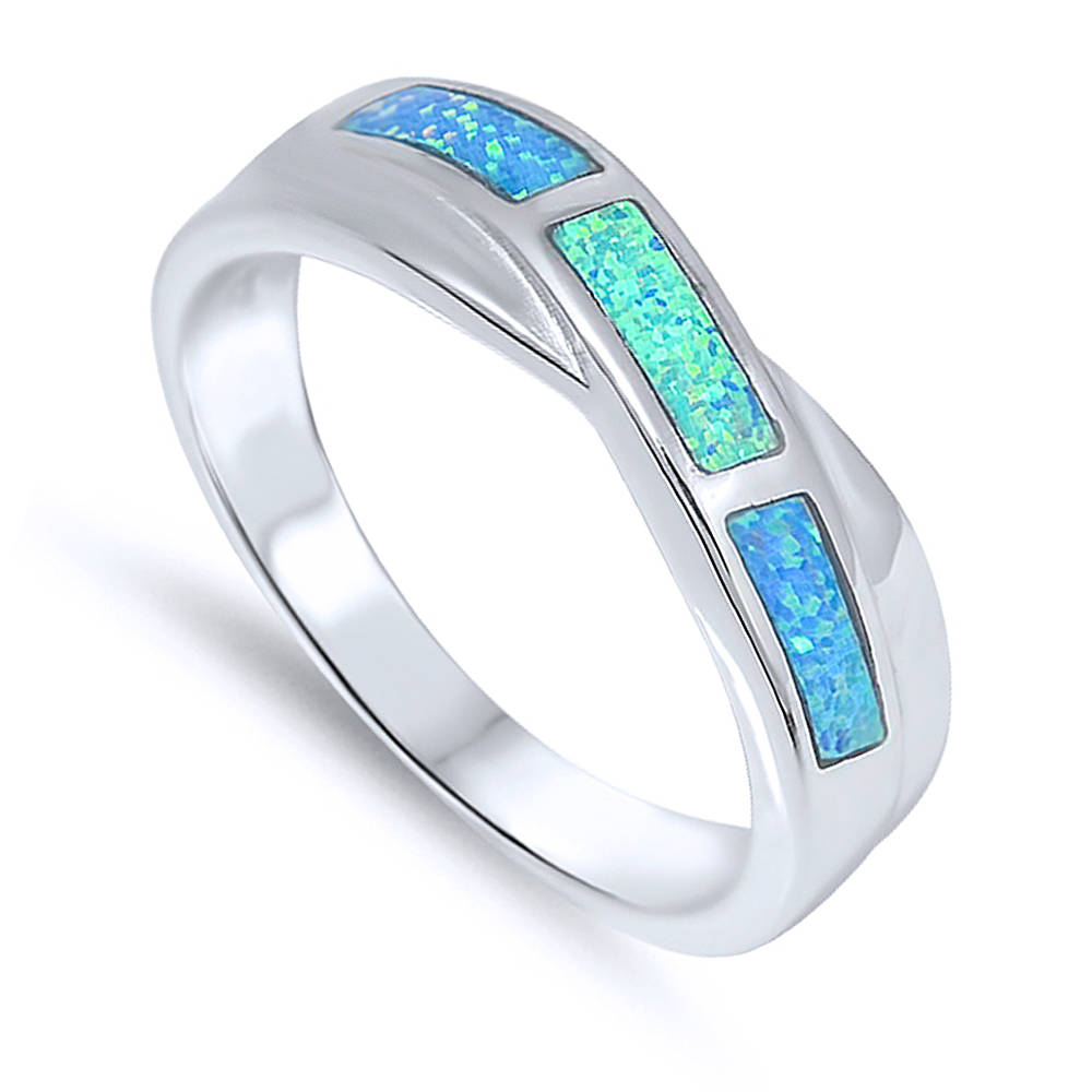 Women 5mm 925 Sterling Silver Blue Opal Band Ladies Vintage Style Ring Band