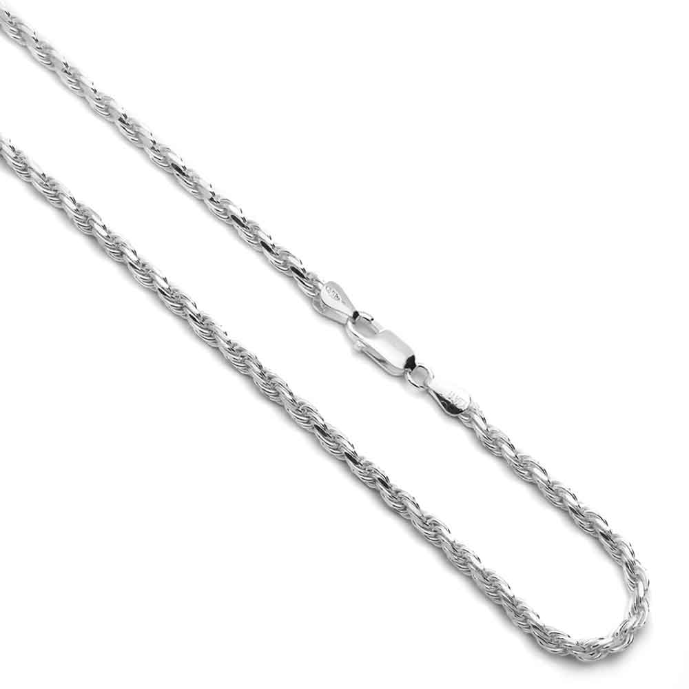 4mm 925 Sterling Silver Italian Rope Chain Necklace made in italy / Gift box