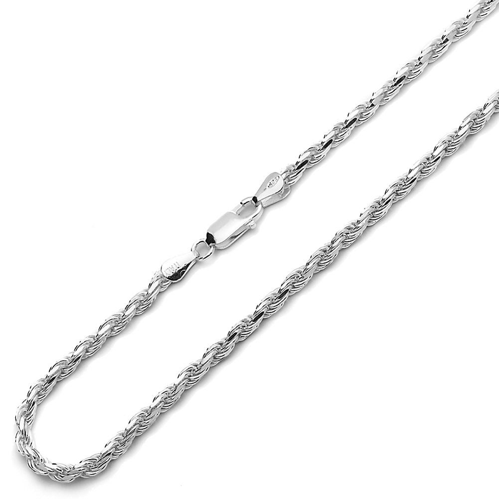 Pure 5mm 925 Sterling Silver Italian Rope Chain Necklace made in italy