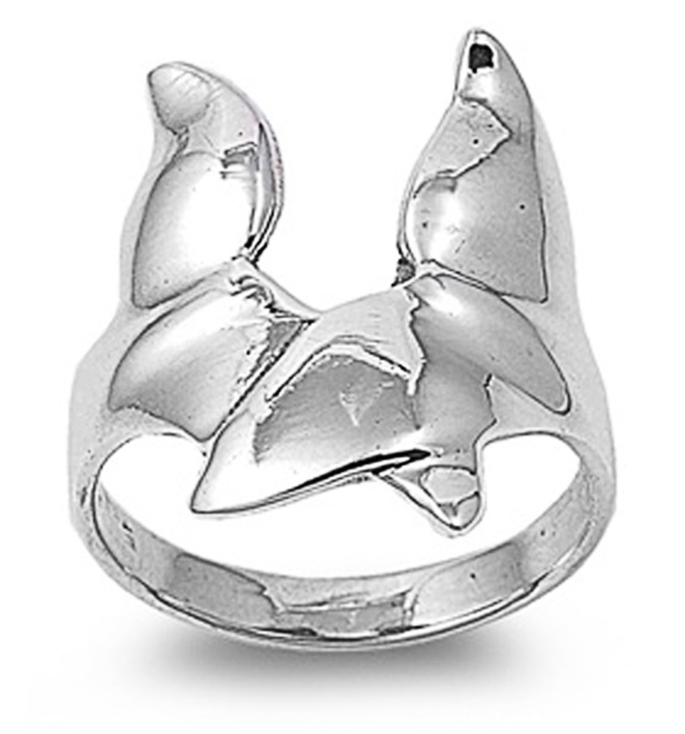 Women Sterling Silver Plain Whale Tail Ring 23mm / Free Gift Box