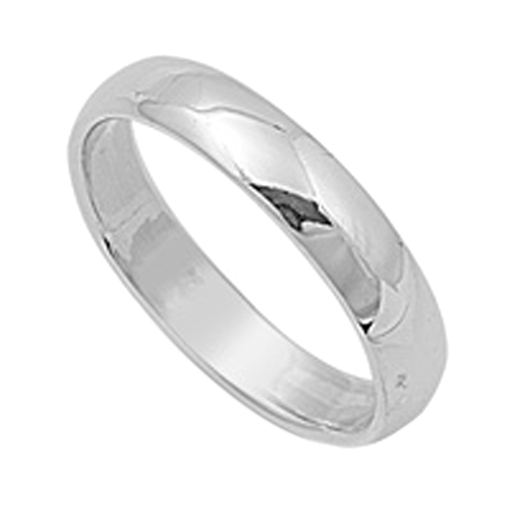 Men Women Sterling Silver Wedding Ring Classic Domed Plain Wedding Band 4MM