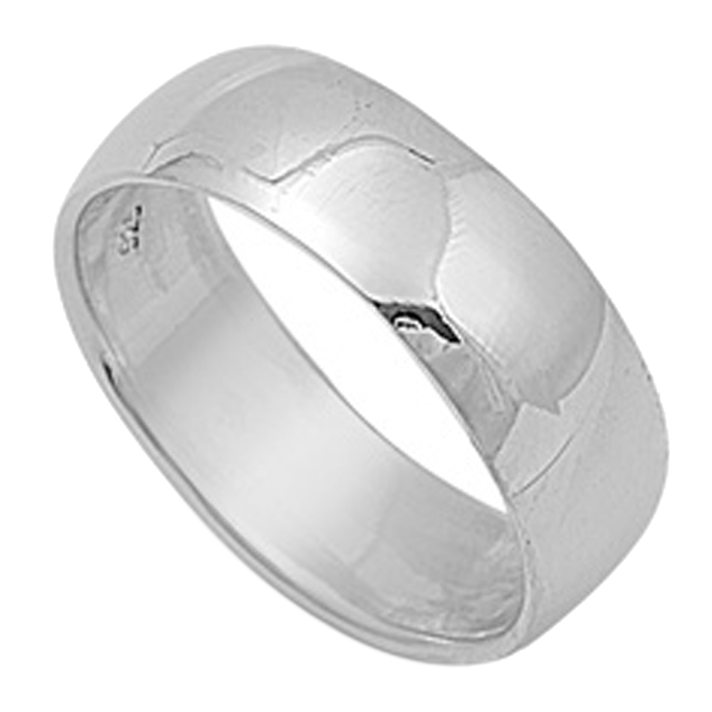 Men Women Sterling Silver Wedding Ring Classic Domed Plain Wedding Band 8MM