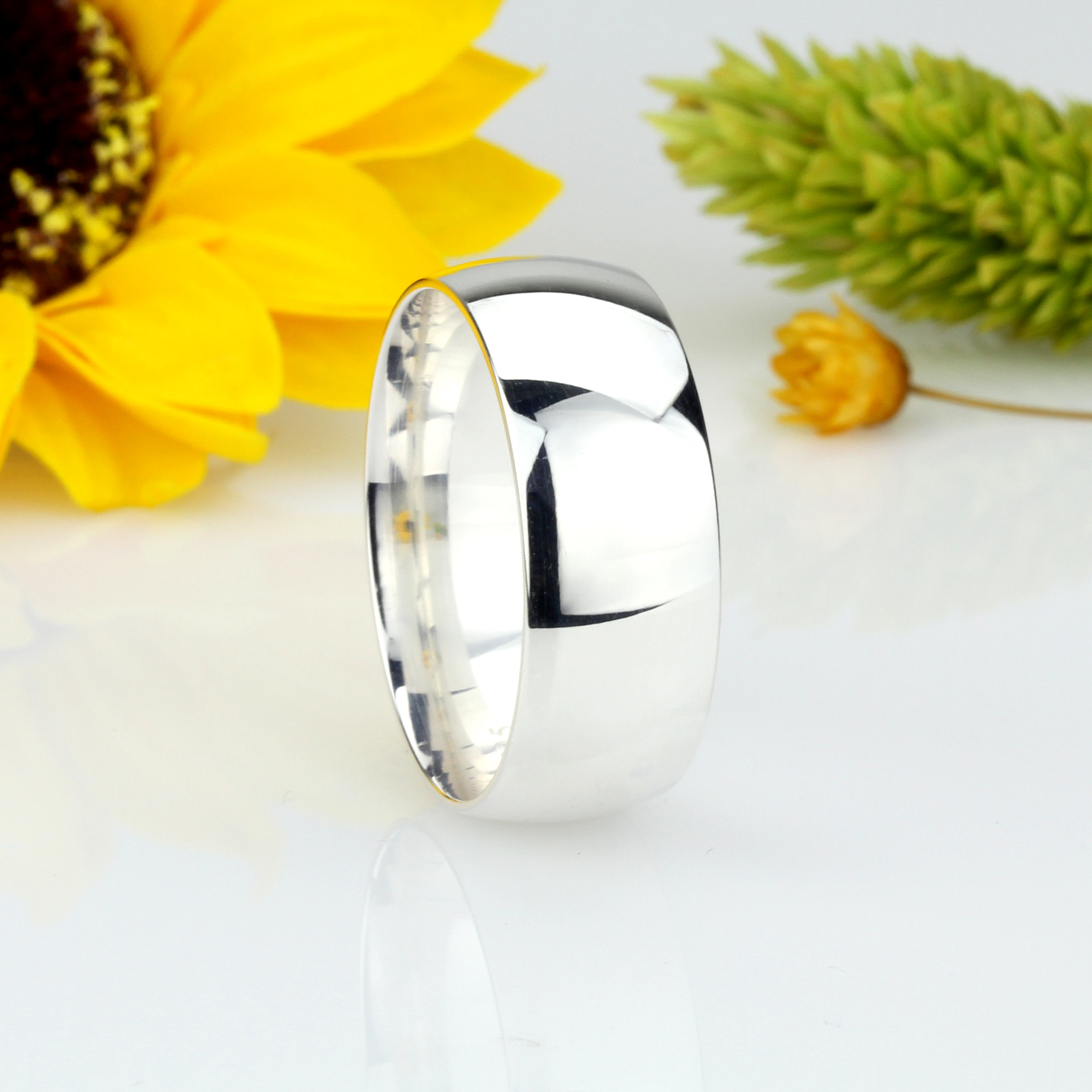 Men Women Sterling Silver Wedding Ring Classic Domed Plain Wedding Band