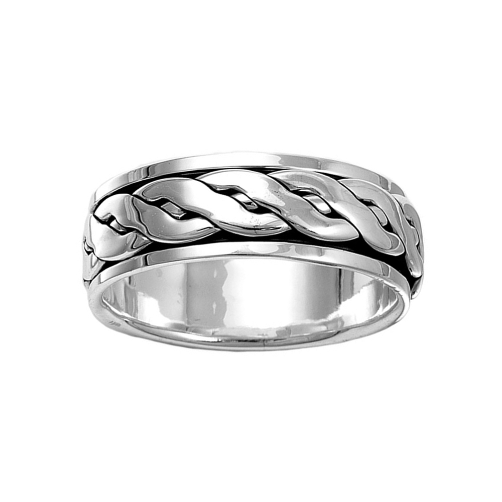 Men Women 8mm 925 Sterling Silver Band Braided Design Spinner Ring / Gift Box