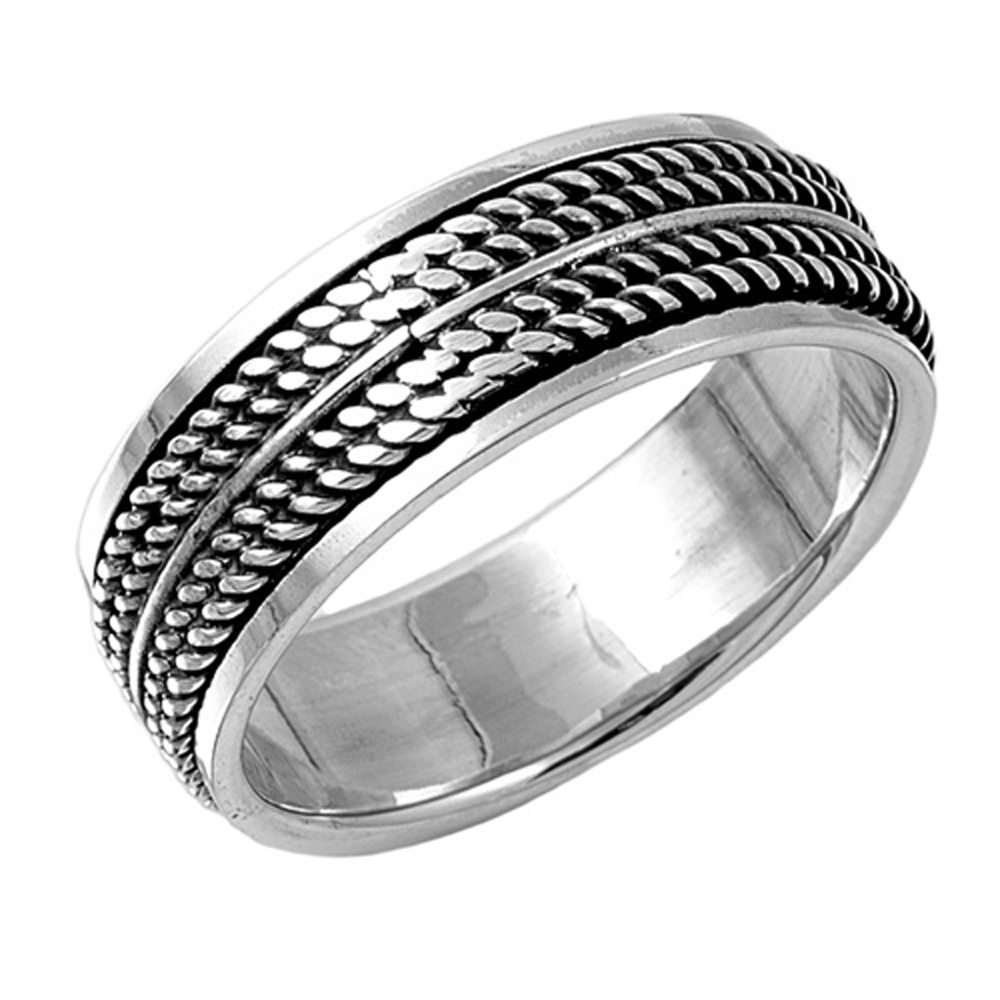 Men 8mm 925 Sterling Silver Band Oxidize Finish Braided Rope Spinner ...