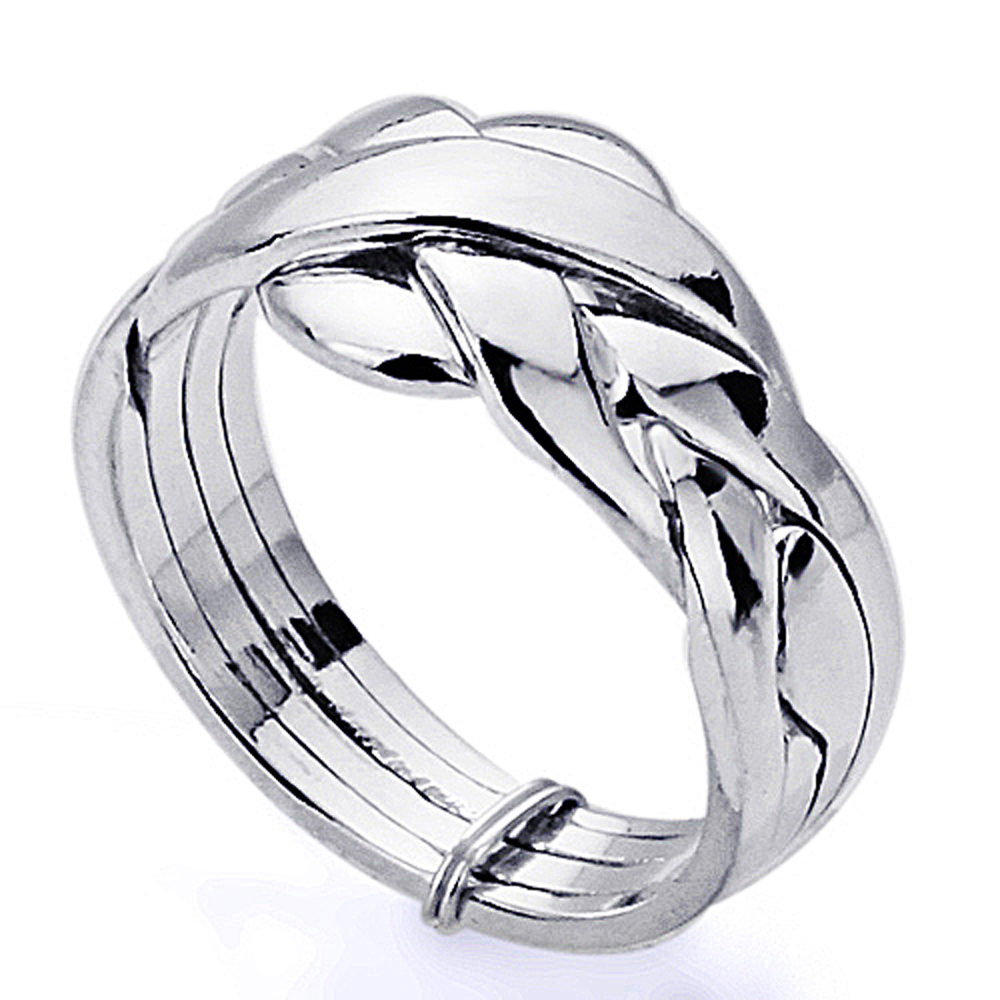 Men Women Sterling Silver 4 pcs Band Puzzle Ring 11mm / Free Gift Box