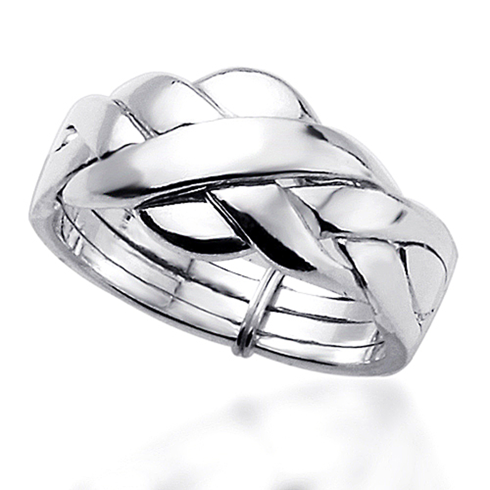Men Women Sterling Silver 4 pcs Band Puzzle Ring 11mm / Free Gift Box