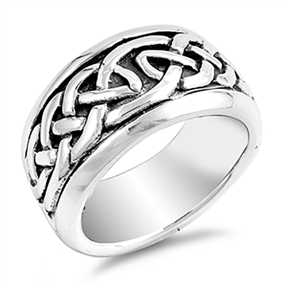 Men Women Sterling Silver Celtic Design Band Ring 10mm / Free Gift Box ...