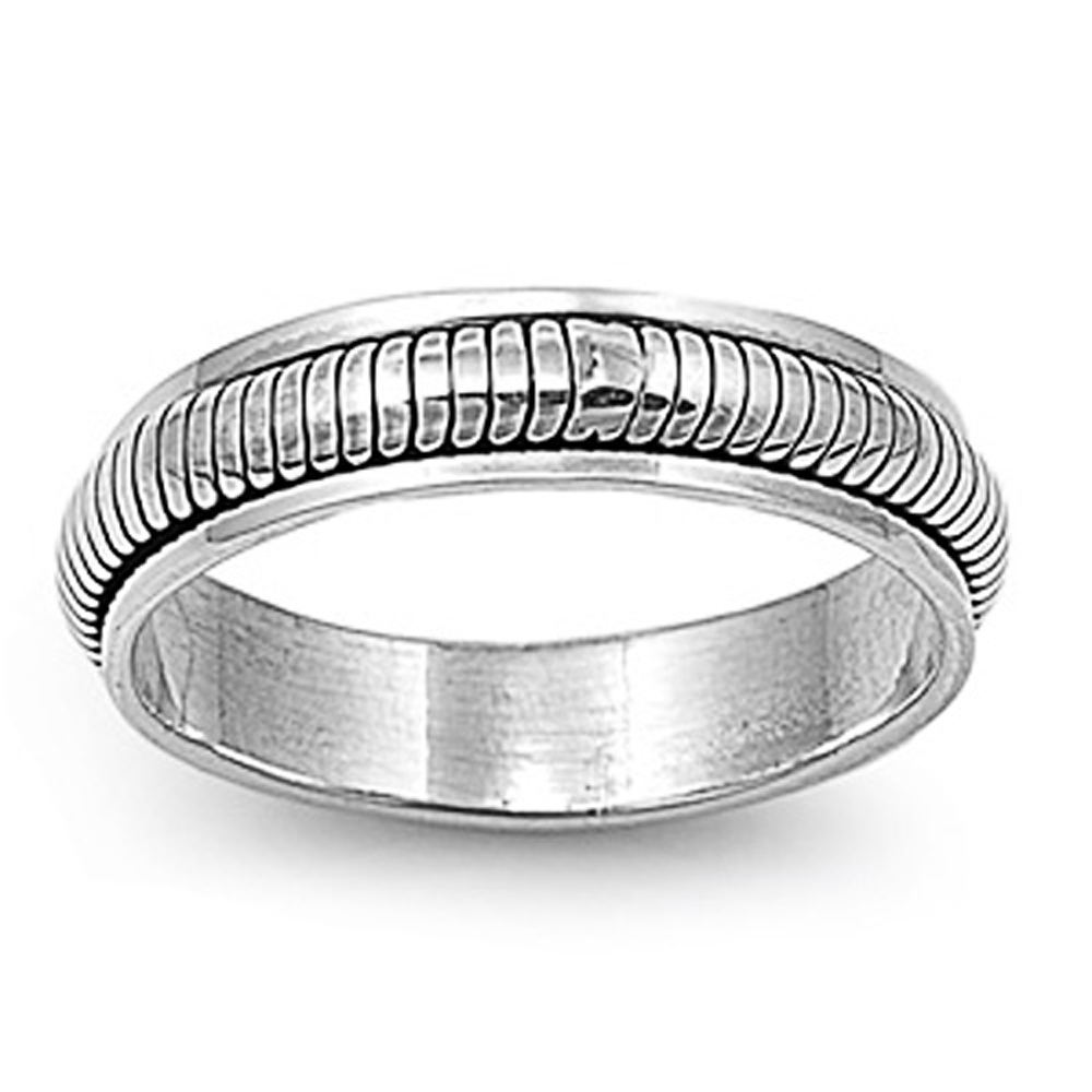 Men 6mm 925 Sterling Silver Oxidize Finish Domed Spinner Ring / Gift Box