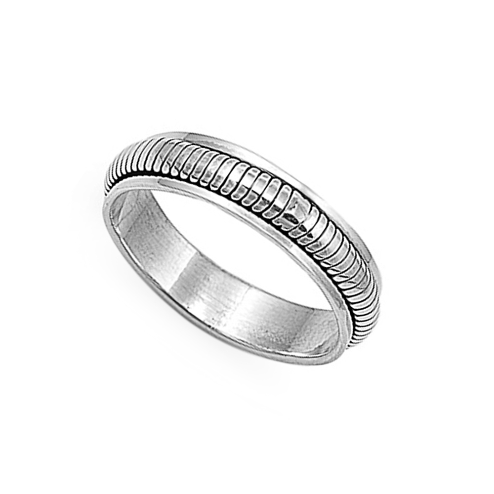 Men 6mm 925 Sterling Silver Oxidize Finish Domed Spinner Ring / Gift Box
