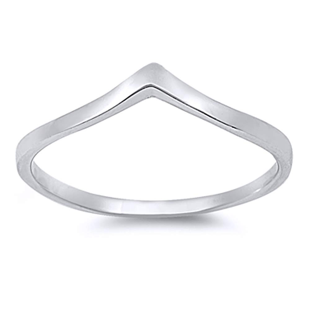 Women Sterling Silver Plain Band Stackable V Shaped Ring / Free Gift Box