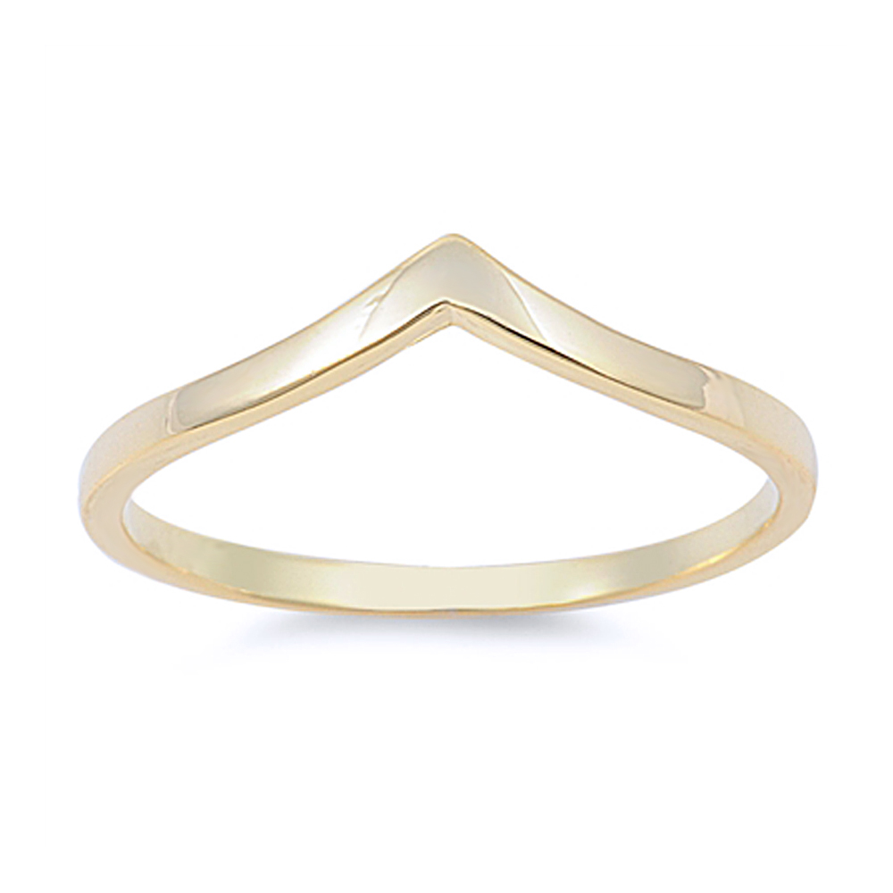 Women Sterling Silver 14K Gold Plated Plain Band Stackable V Shaped Ring 