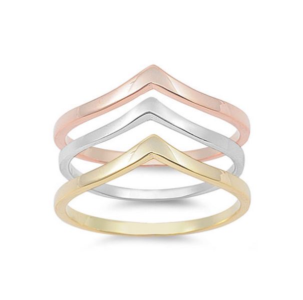 Women Sterling Silver 14K Gold Plated Plain Band Stackable V Shaped Ring 
