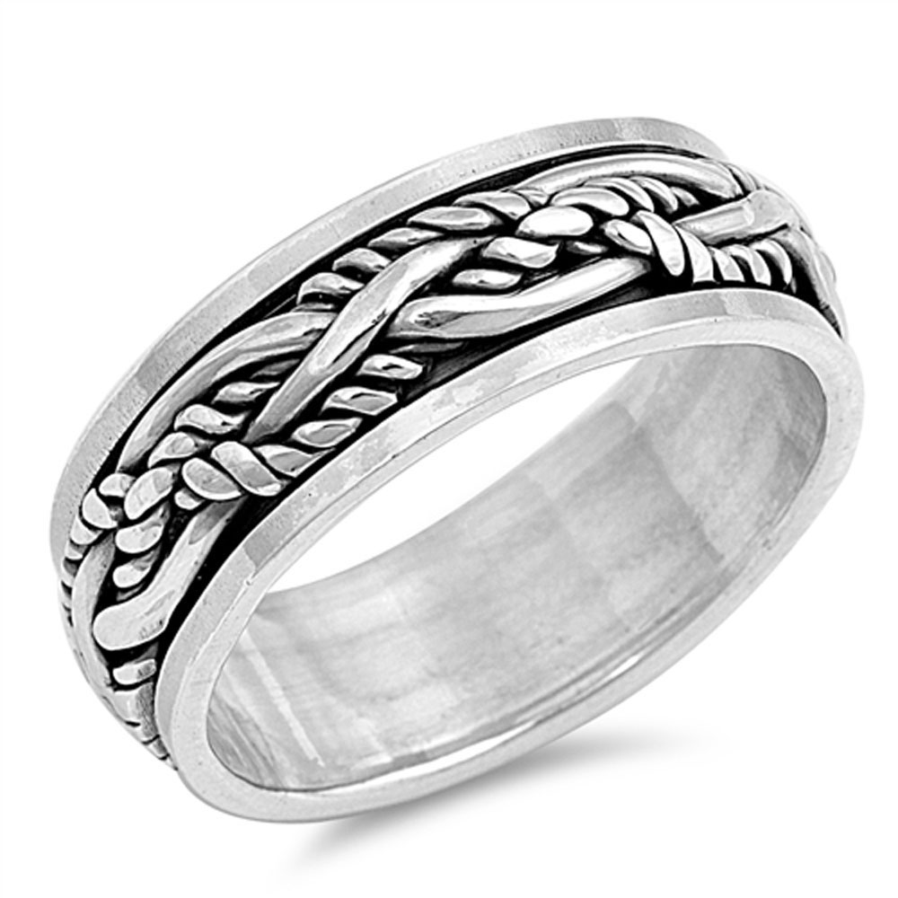 925 Sterling Silver Oxidize Finish Braided Rope Design Spinner Ring | eBay