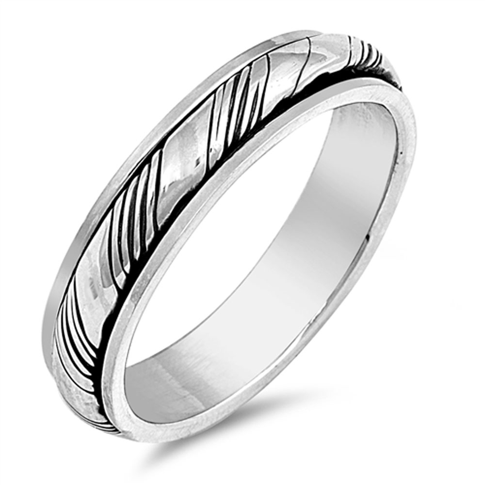 Men 5mm 925 Sterling Silver right hand Band Oxidize Finish Spinner
