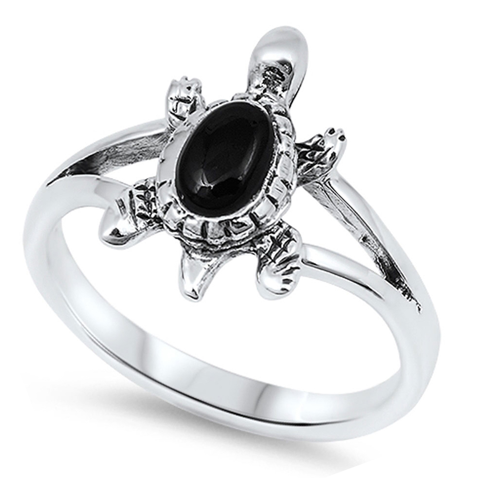 Women 14mm 925 Sterling Silver Black Onyx Turtle Ladies Vintage Style Ring Band