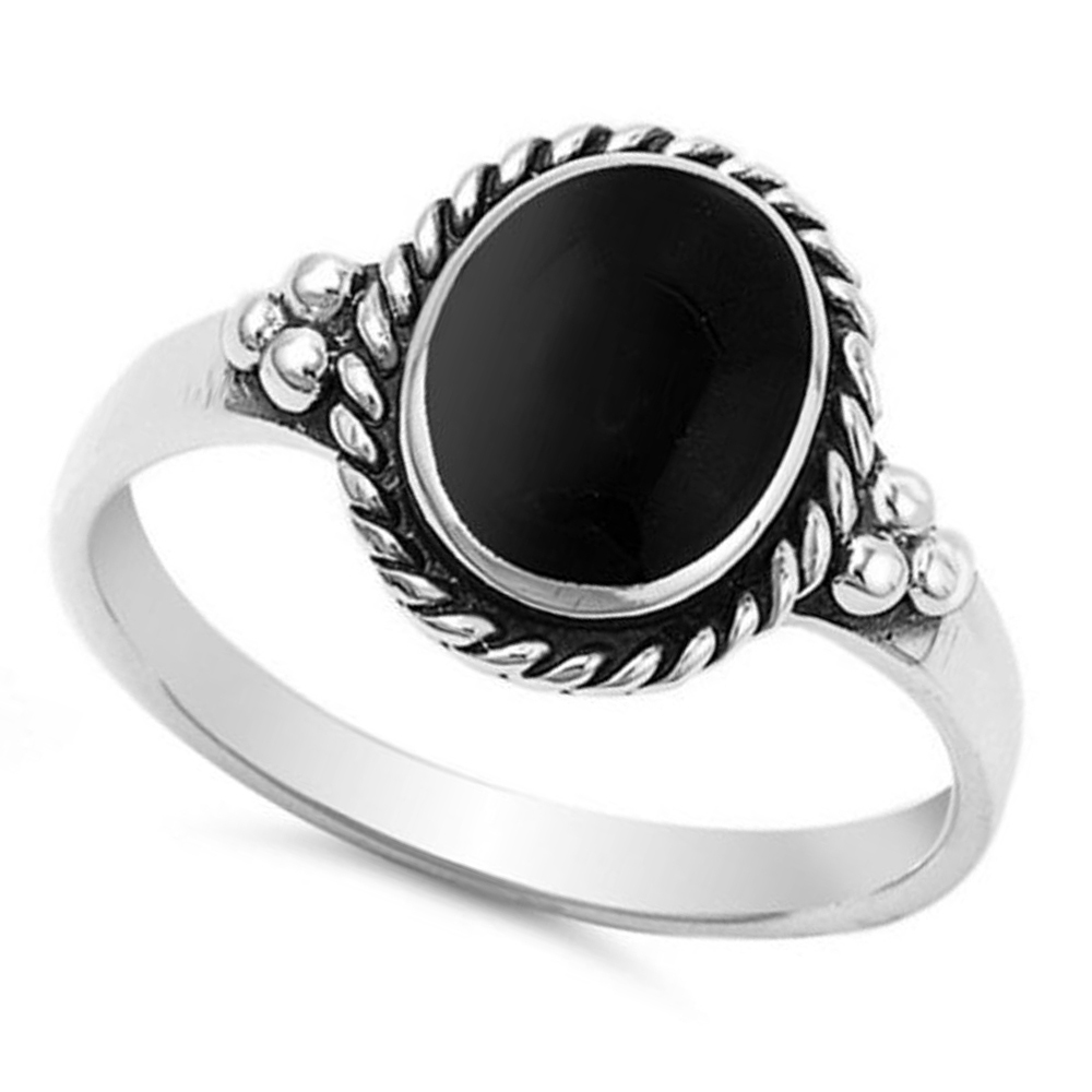 Women 12mm 925 Sterling Silver Simulated Black Onyx Vintage Ladies Ring Band