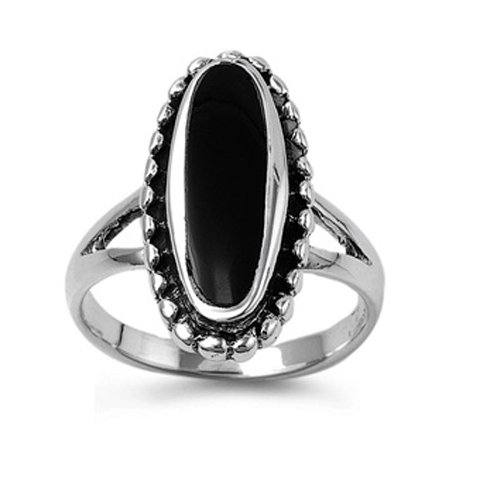 Women 21mm 925 Sterling Silver Oval Simulated Black Onyx Ladies Ring ...