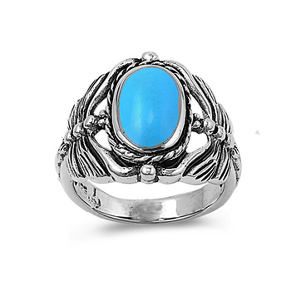 925 Sterling Silver Simulated Turquoise Dragonfly Ring 18mm