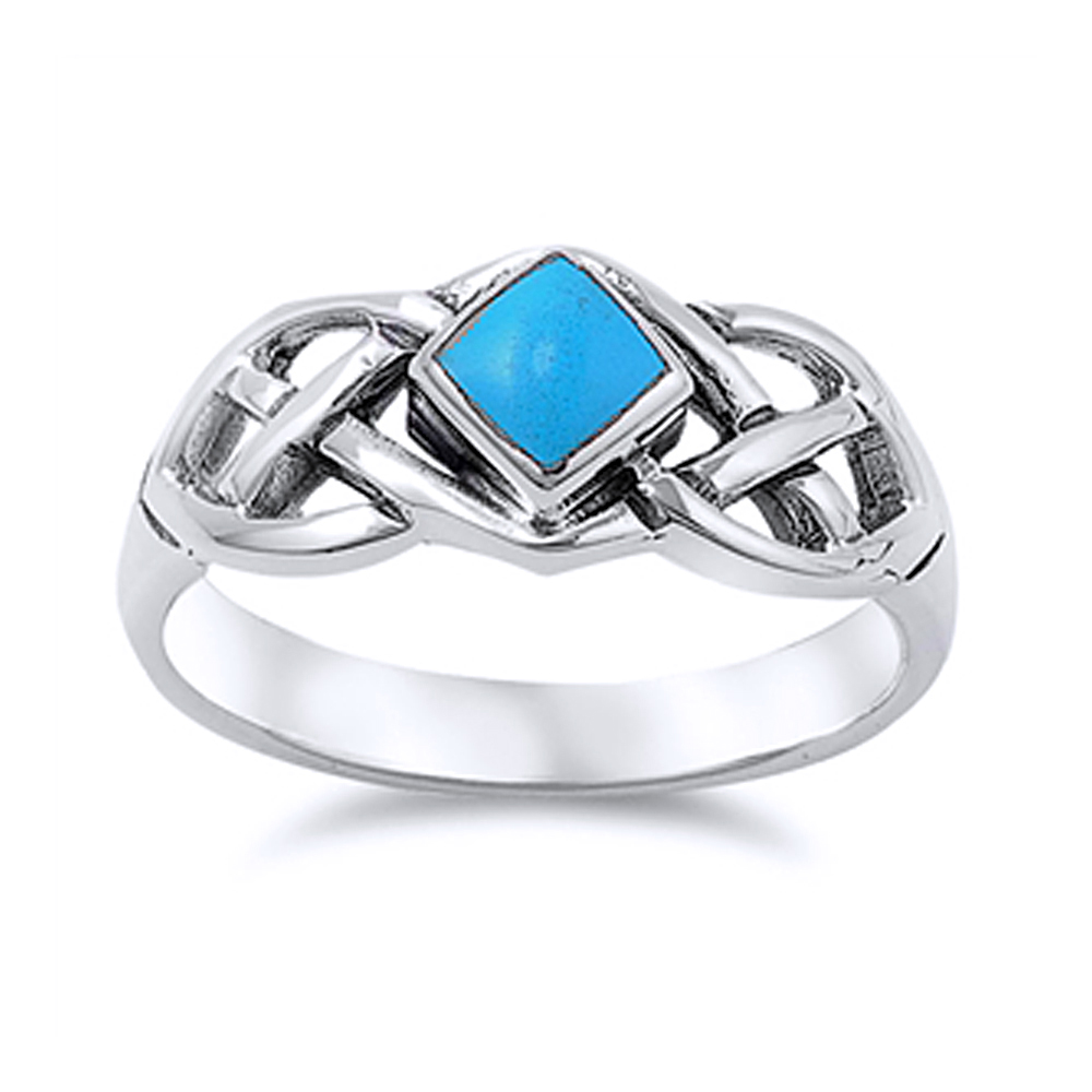 Men Women 8mm Sterling Silver Simulated Turquoise Celtic Knot Ring Band