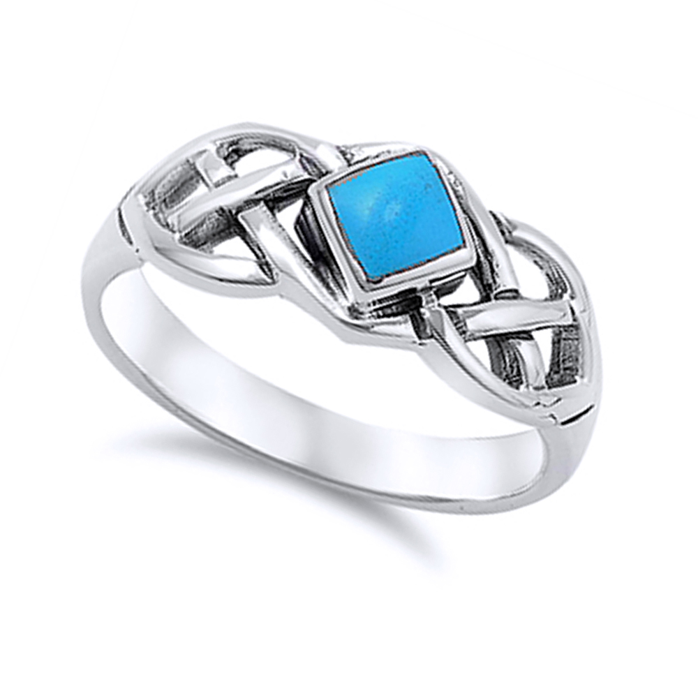 Men Women 8mm Sterling Silver Simulated Turquoise Celtic Knot Ring Band
