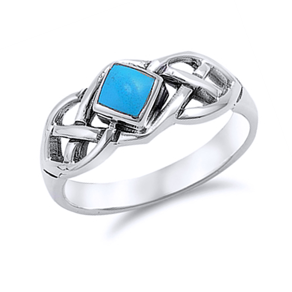 Men Women 8mm Sterling Silver Simulated Turquoise Celtic Knot Ring Band