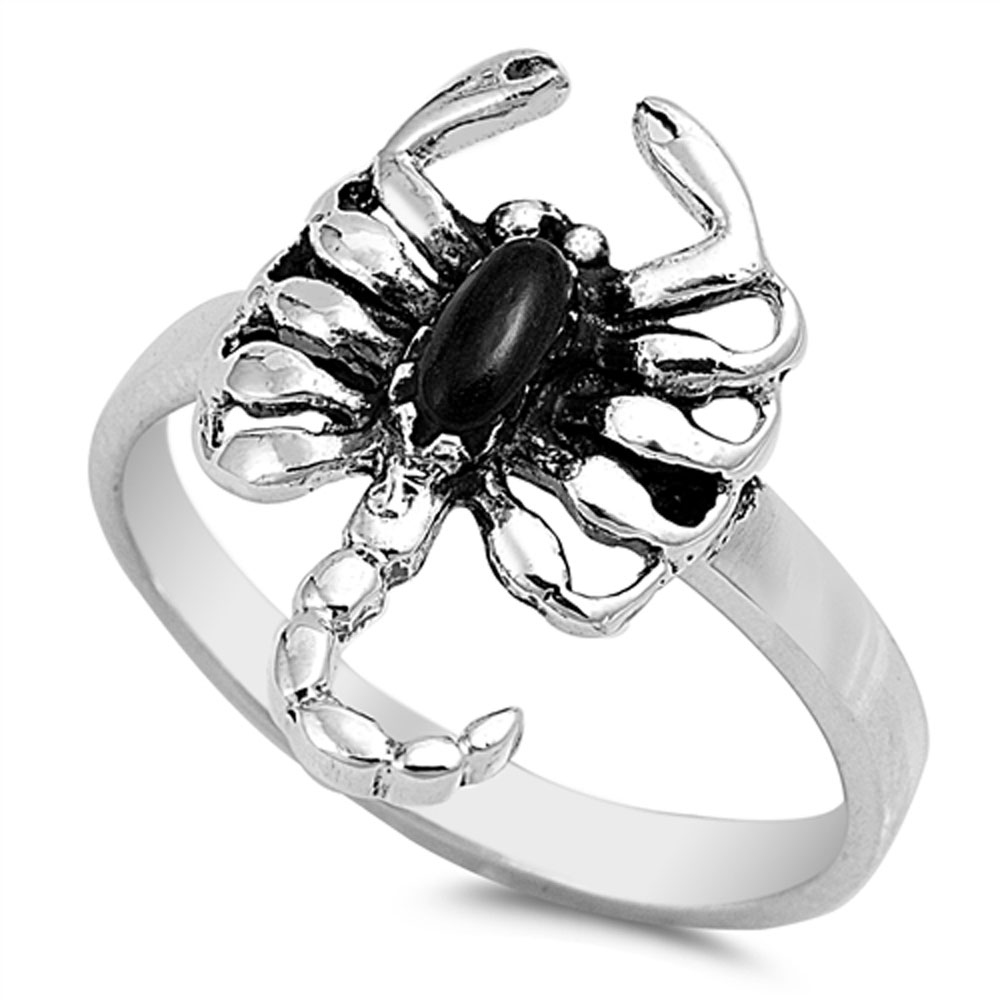 Men Women 18mm 925 Sterling Silver Black Onyx Scorpion Vintage Style Ring Band