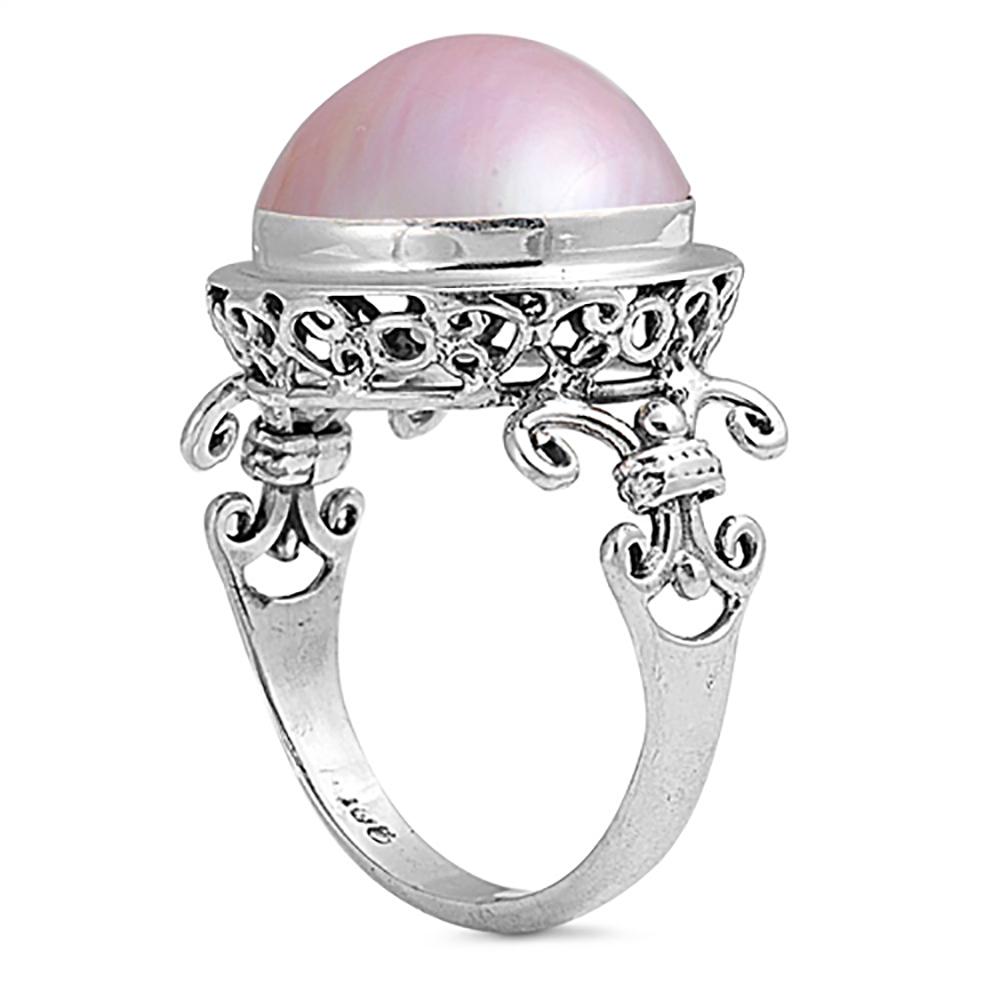 925 Silver Bali Pink Color Freshwater Cultured Mabe Pearl Cocktail Ring 17mm