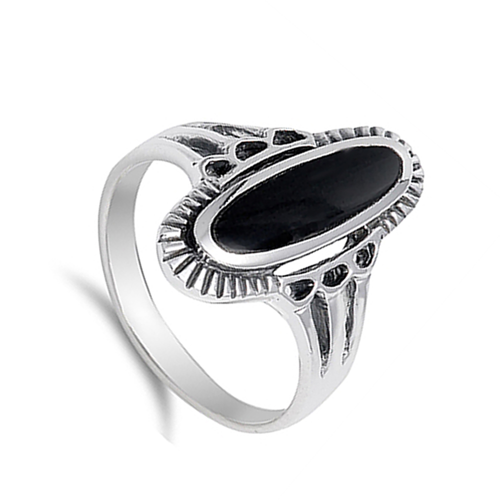 Women 22mm 925 Sterling Silver Black Onyx Ladies Vintage Style Ring Band