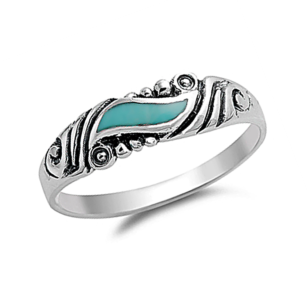 Women 5mm Sterling Silver Simulated Turquoise Wedding