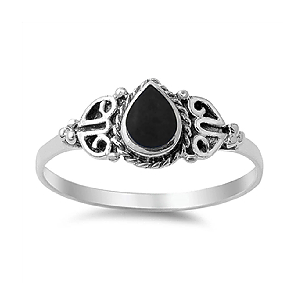 Men Women 9mm 925 Silver Simulated Black Onyx Promise Vintage Style Ring Band