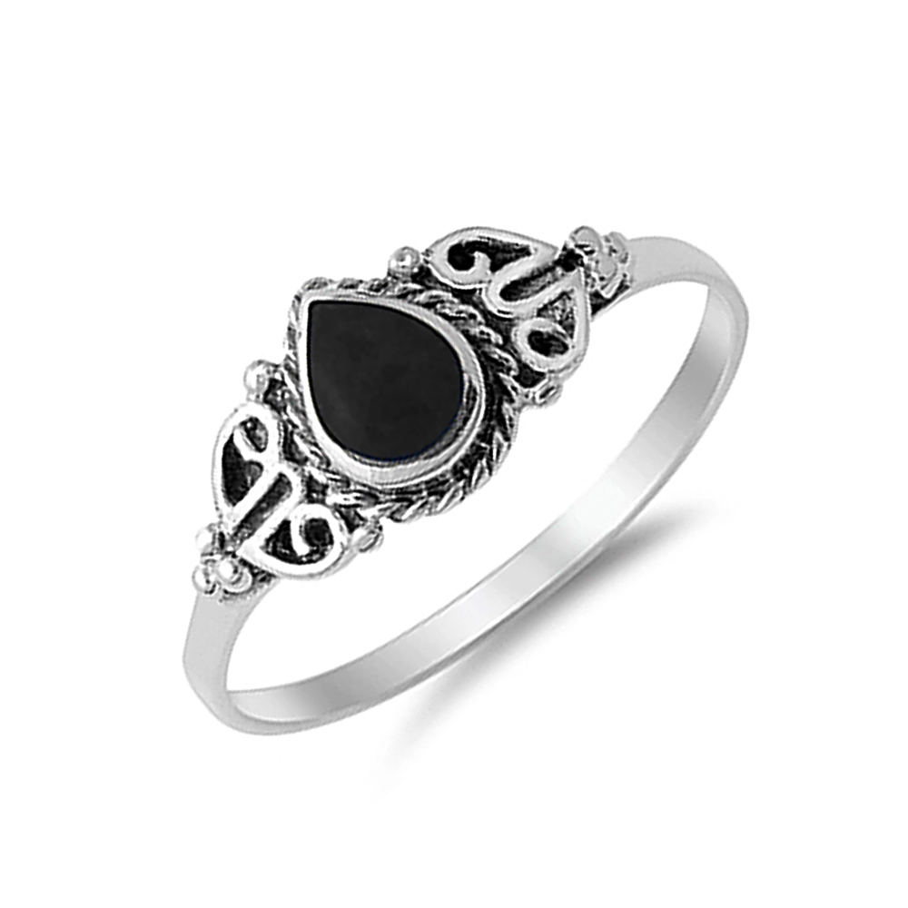 Men Women 9mm 925 Silver Simulated Black Onyx Promise Vintage Style Ring Band