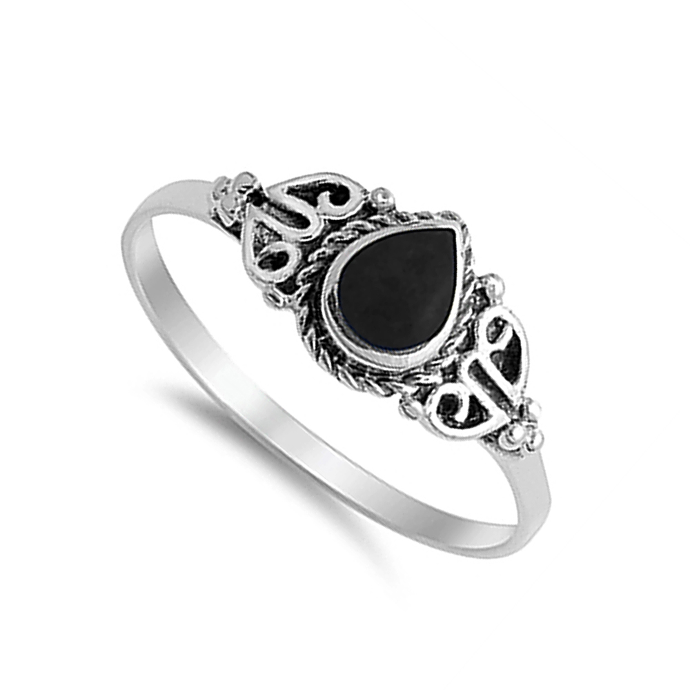 Men Women 9mm 925 Silver Simulated Black Onyx Promise Vintage Style Ring Band