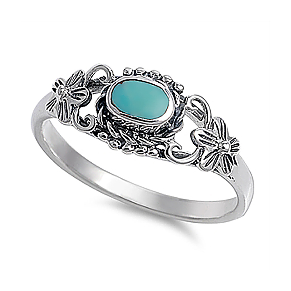 Women 8mm 925 Sterling Silver Turquoise vintage antique Promise Ring