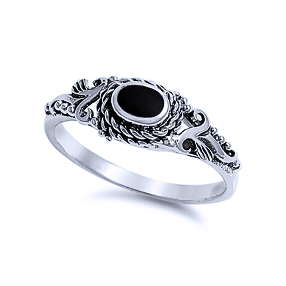 Fine Men 8mm 925 Silver Simulated Black Onyx Vintage Style Ladies Ring Band