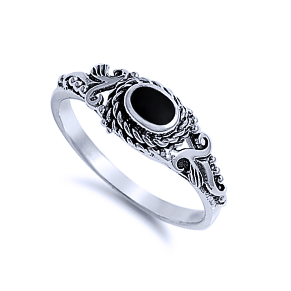 Fine Men 8mm 925 Silver Simulated Black Onyx Vintage Style Ladies Ring Band