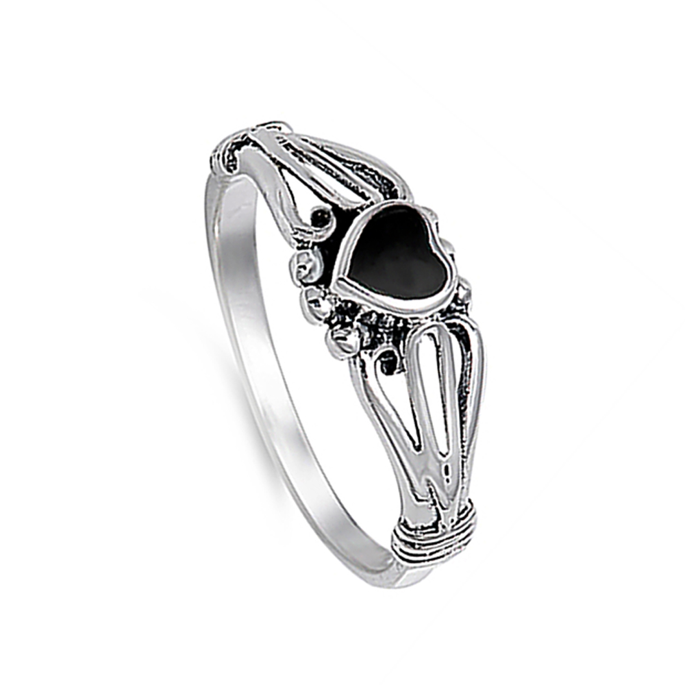 Fine Women 7mm 925 Sterling Silver Simulated Black Onyx Heart Promise