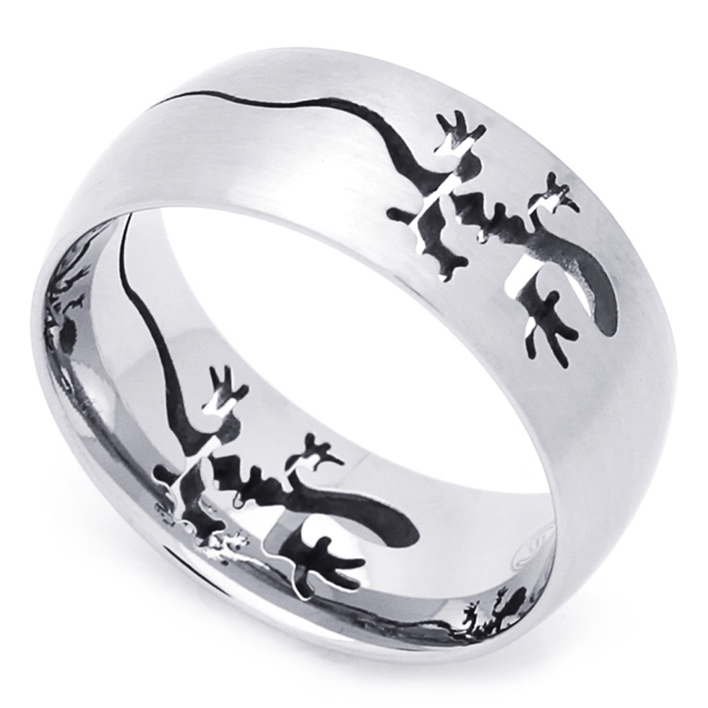 Men Women Fashion 9MM Stainless Steel Cut-Out Lizard Comfort Fit Band Ring