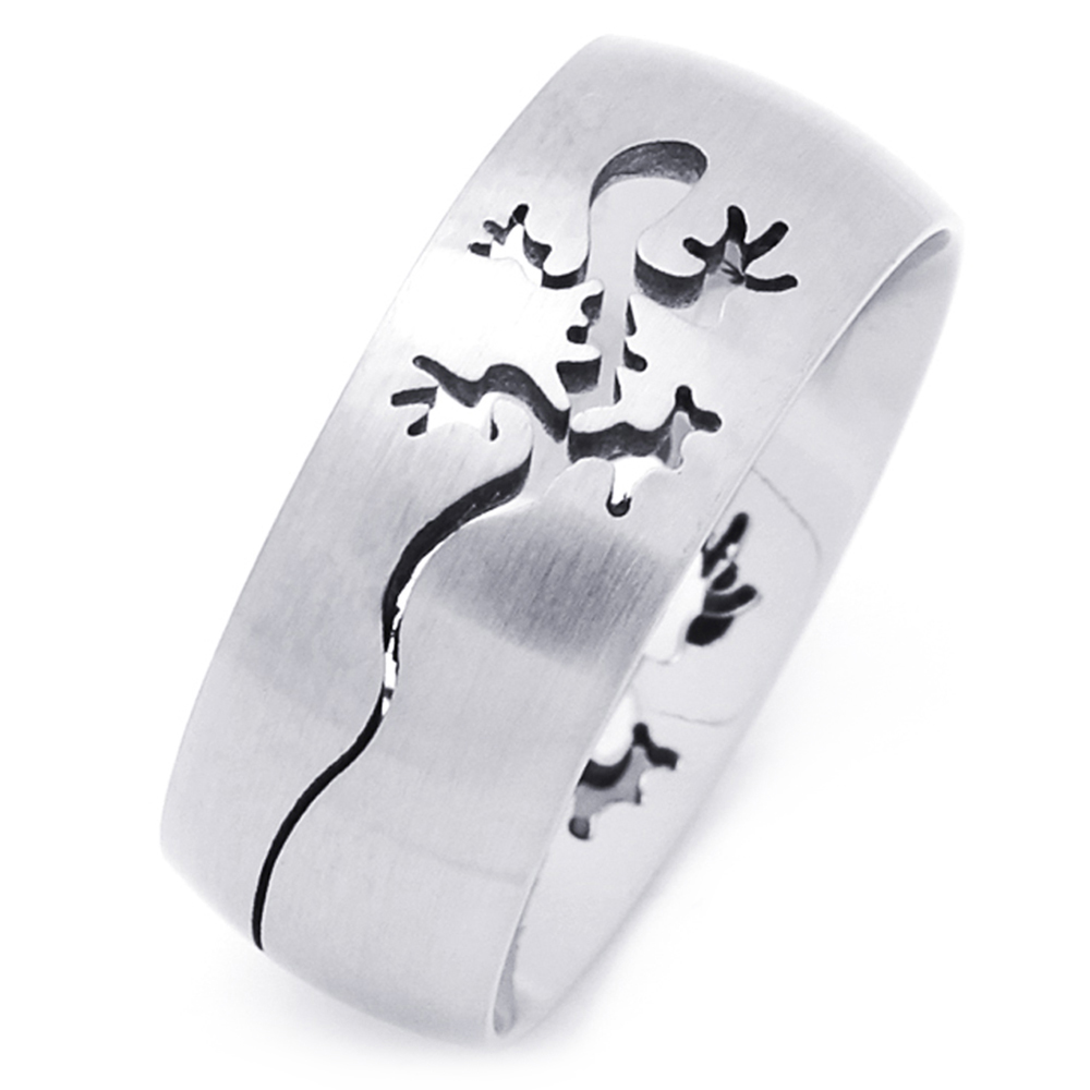 Men Women Fashion 9MM Stainless Steel Cut-Out Lizard Comfort Fit Band Ring