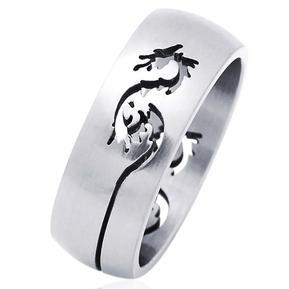Men Fashion 8MM Stainless Steel CutOut Dragon Domed Wedding Band Ring