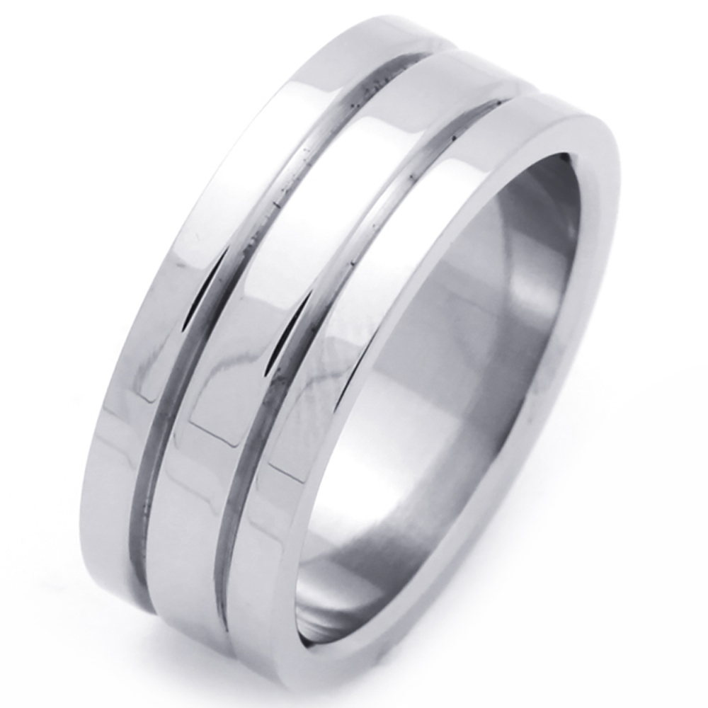 Men Fashion 8MM Stainless Steel Grooved Wedding Band Ring | eBay