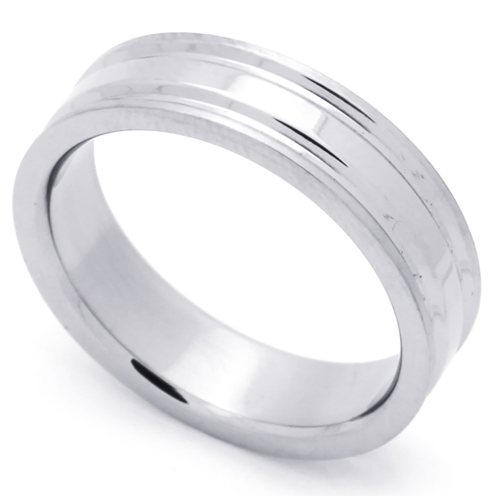Men Fashion 6MM Stainless Steel Grooved Wedding Band Ring