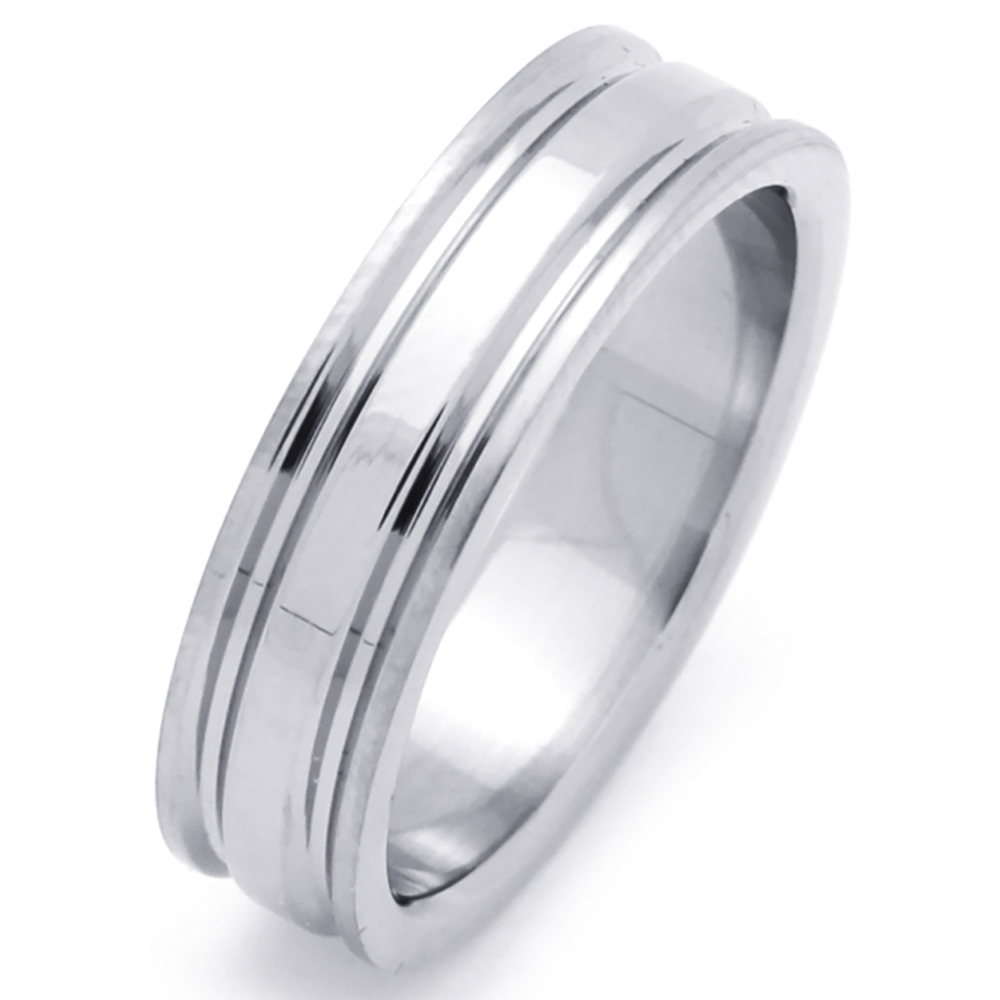 Men Fashion 6MM Stainless Steel Grooved Wedding Band Ring