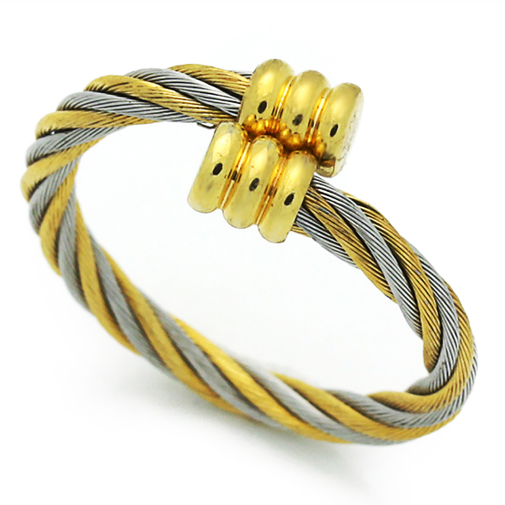 Men Fashion 2.5MM Stainless Steel Adjustable Two Tone Rope Cable Ring