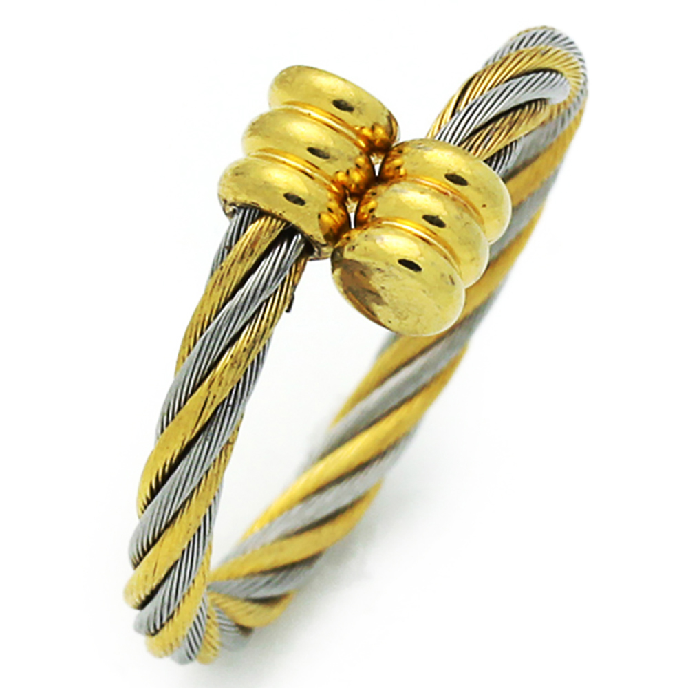 Men Fashion 2.5MM Stainless Steel Adjustable Two Tone Rope Cable Ring