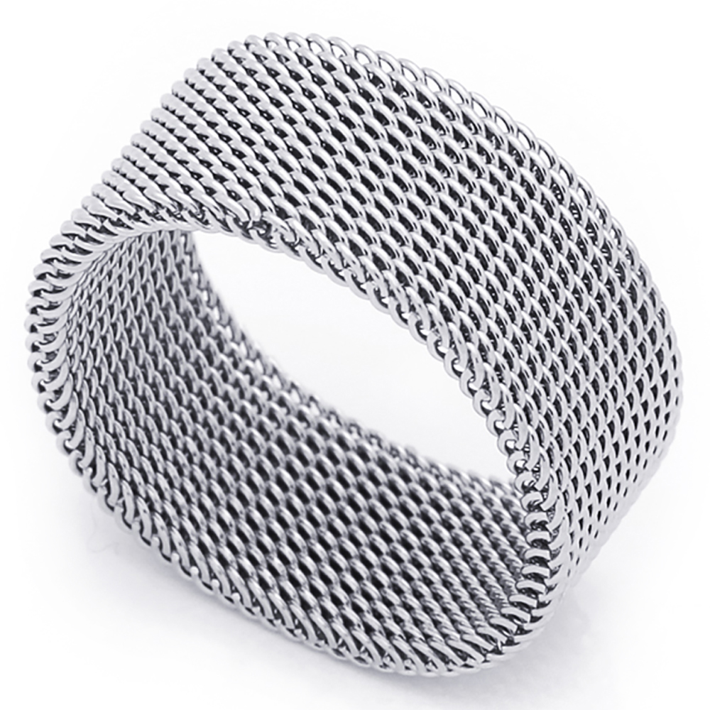 Men Fashion 10MM Stainless Steel Meshed Wedding Band Ring