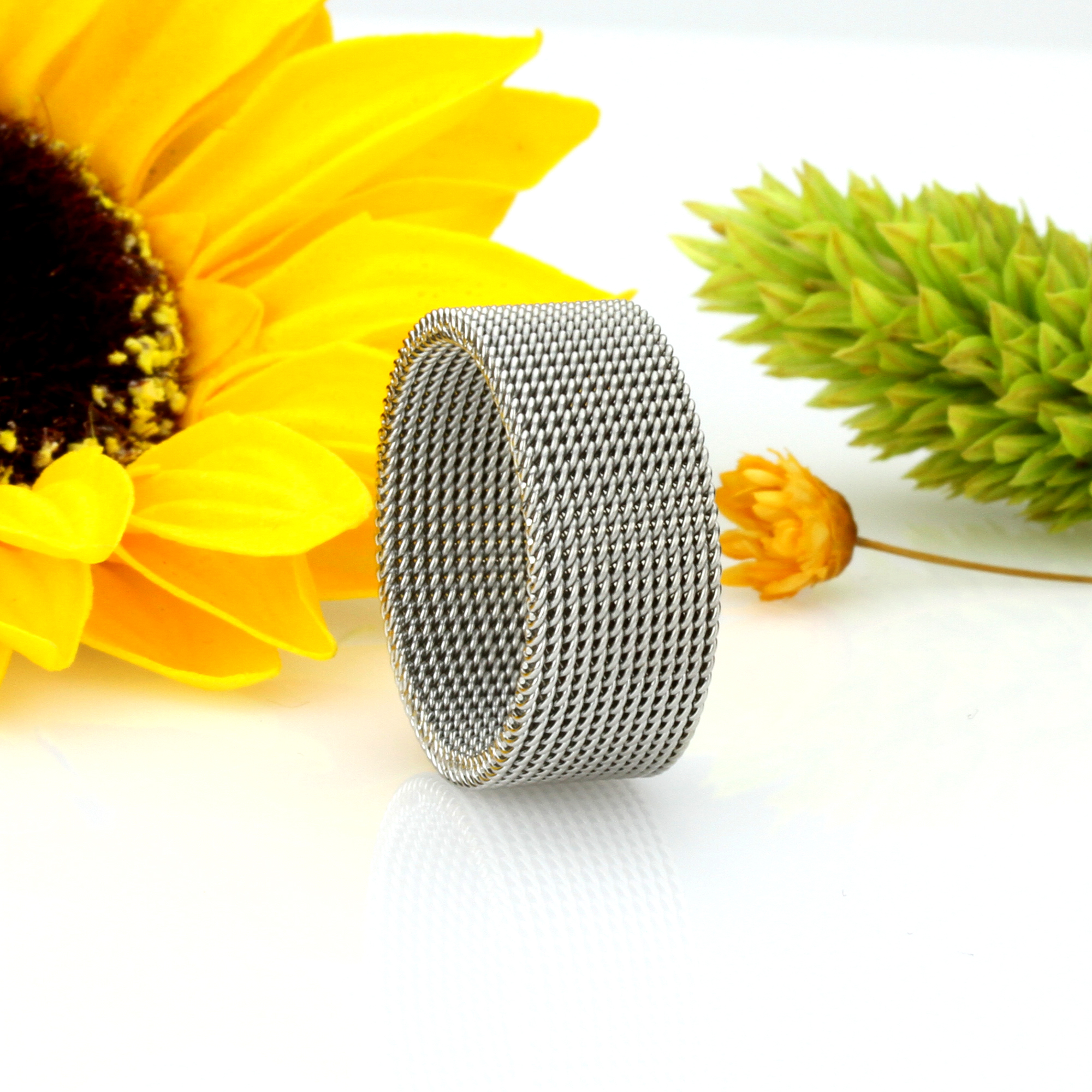 Men Fashion 10MM Stainless Steel Meshed Wedding Band Ring