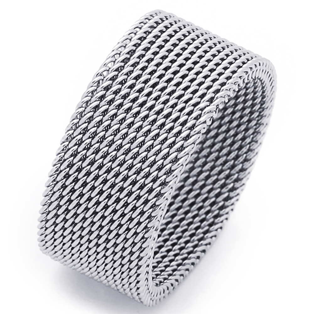 Men Fashion 10MM Stainless Steel Meshed Wedding Band Ring