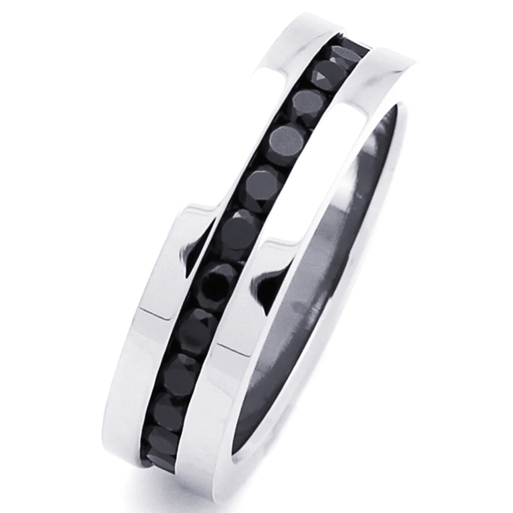 Men Fashion 6MM Stainless Steel Black CZ Channel Set Eternity Band Ring