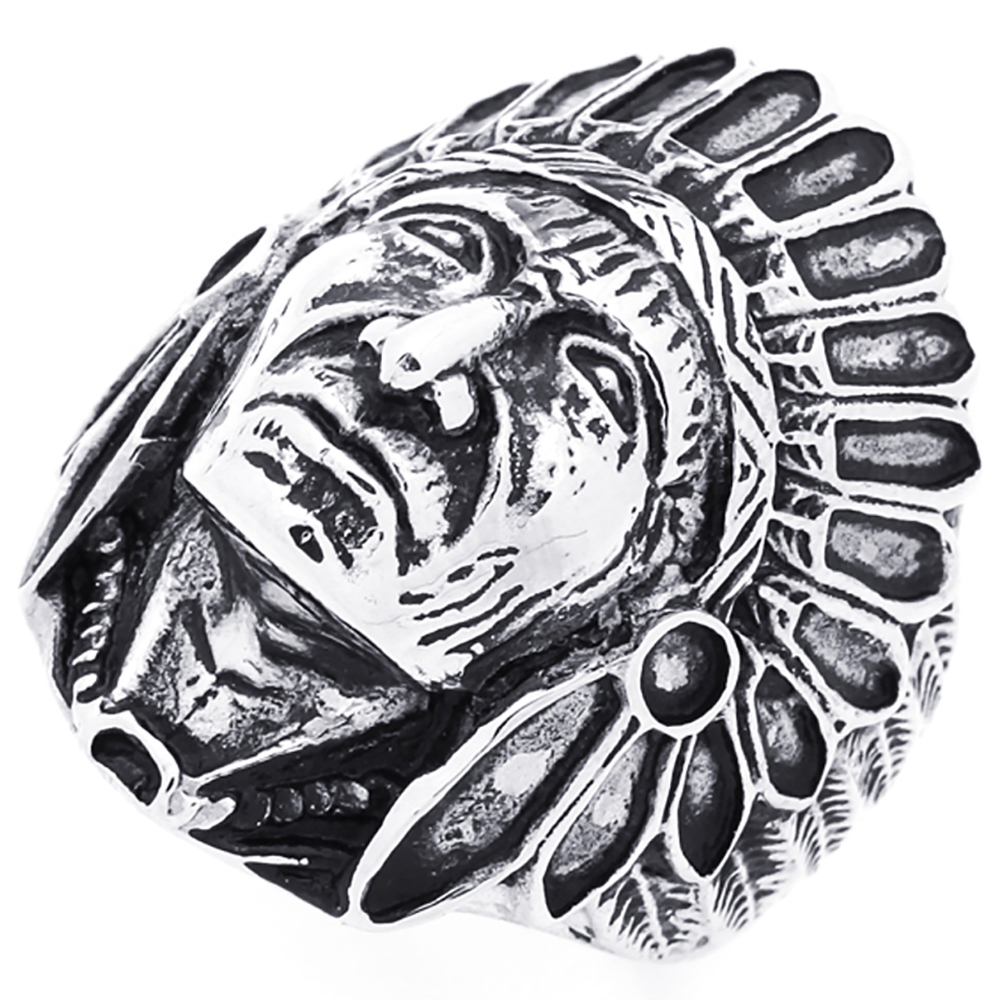 Men Women Fashion 30MM Stainless Steel Indian Chief Head Ring For Men